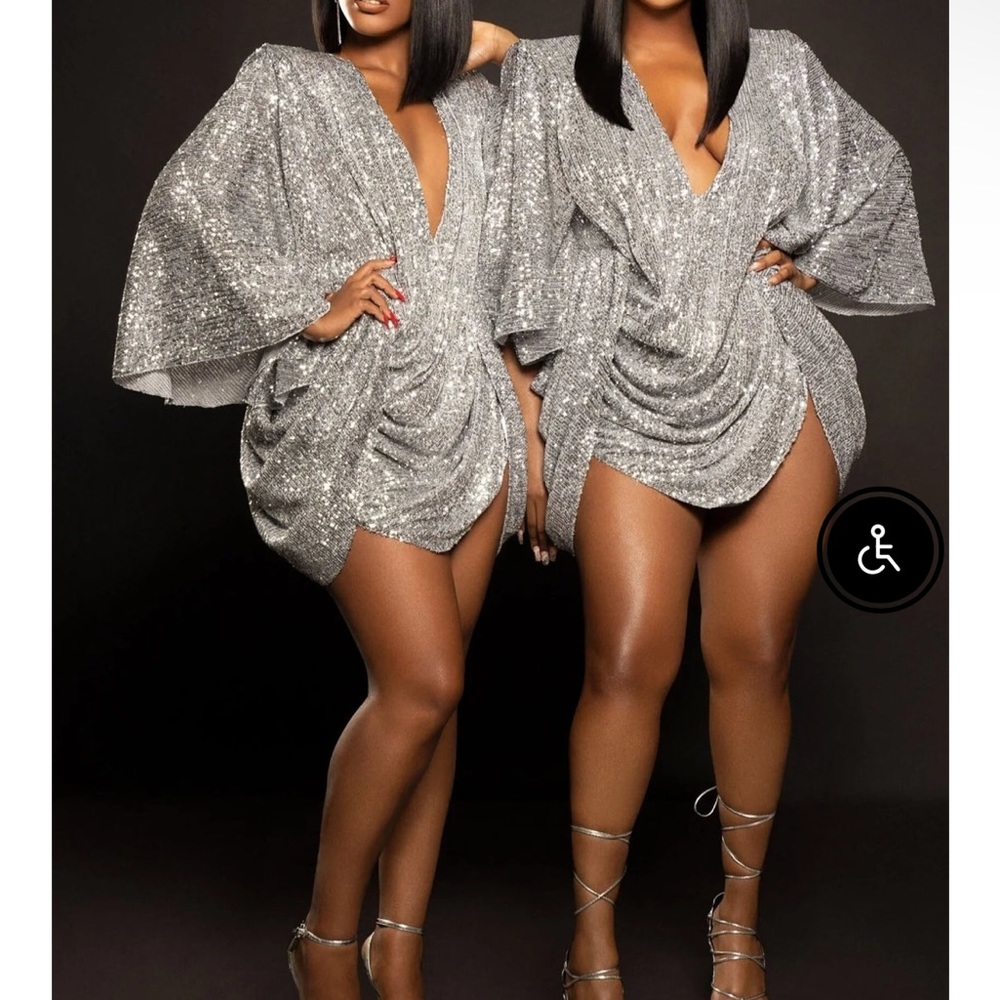 Silver sequin mini dress